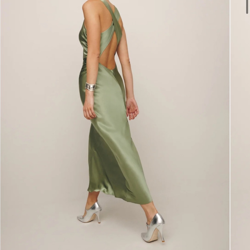 Reformation Petite Cassette Silk Dress in Sage Green NEW WITH TAGS